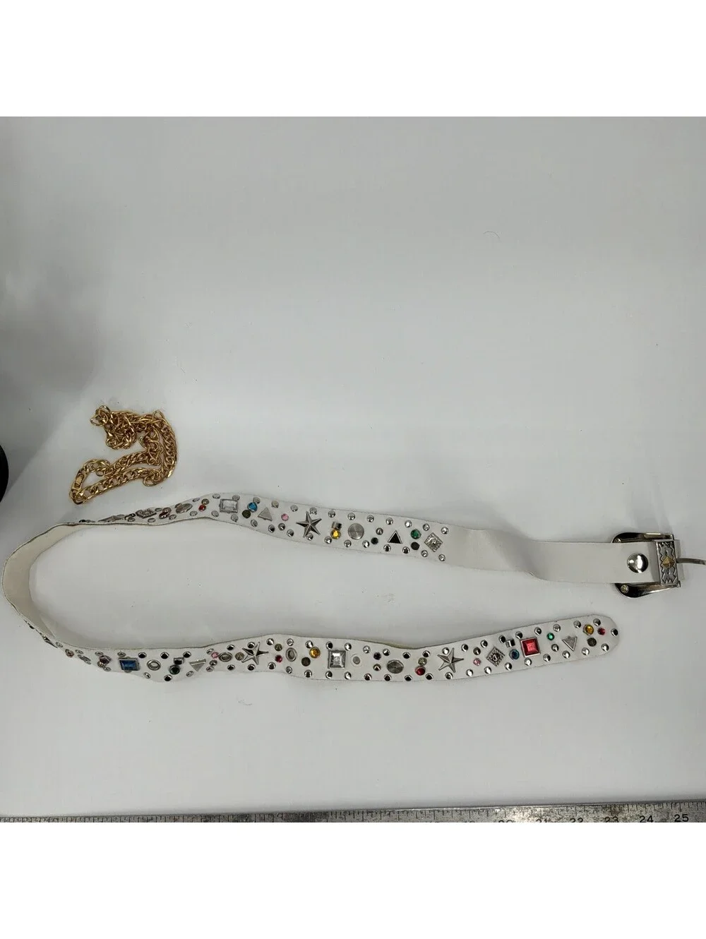 Jana White Bedazzled Rhinestone Y2K Belt Leather Size M